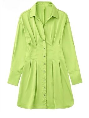Zara Lime Green Button-Front Shirt Dress